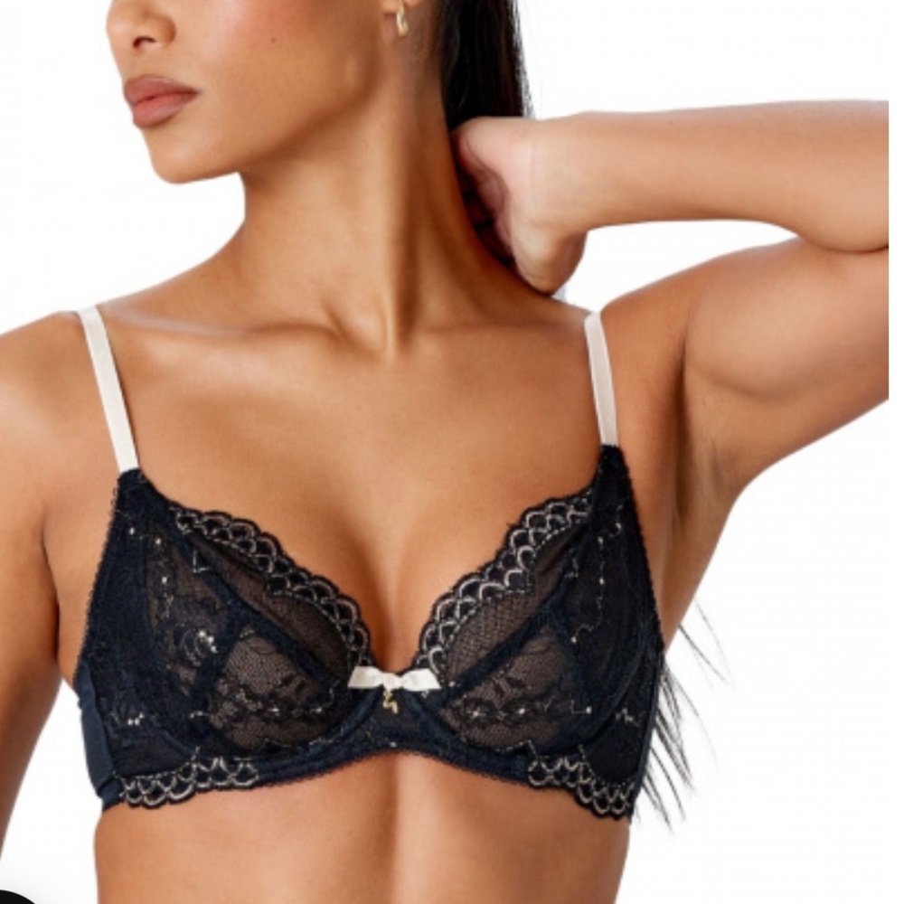 Gossard Superboost Lace No Padded‎ Plunge Bra Black Ivory Lace Size 32C